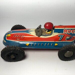 Vintage Tin Litho Friction 1950's Open Wheel Rocket Racer with Driver - Japan